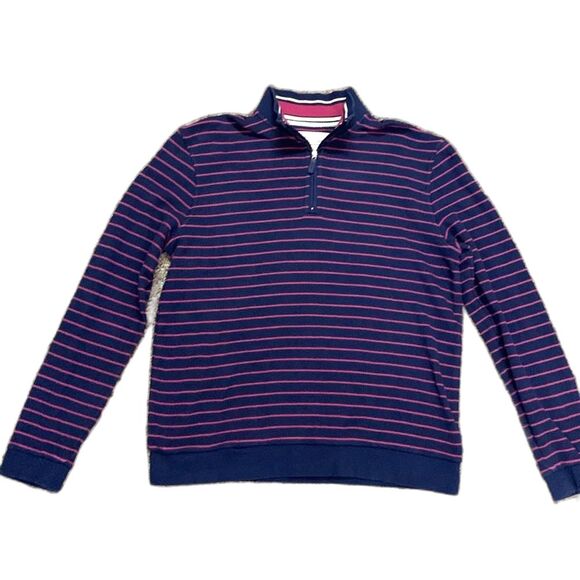 Jos. A Bank 1905 Navy Pink Striped Tailored Fit 1/4 Zip Pullover Sweatshirt Sz L - Picture 1 of 10